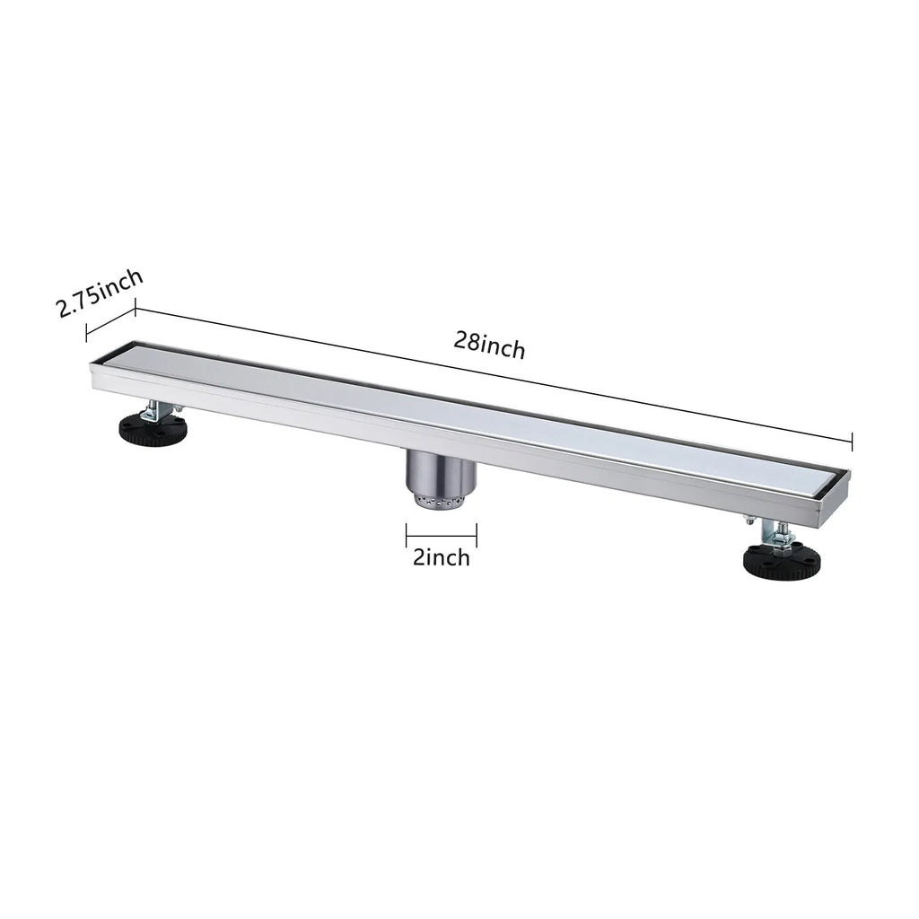 28 Inch Linear Shower Drain with 2 in 1 Flat & Tile Add Removable Cover 304 - Image 2