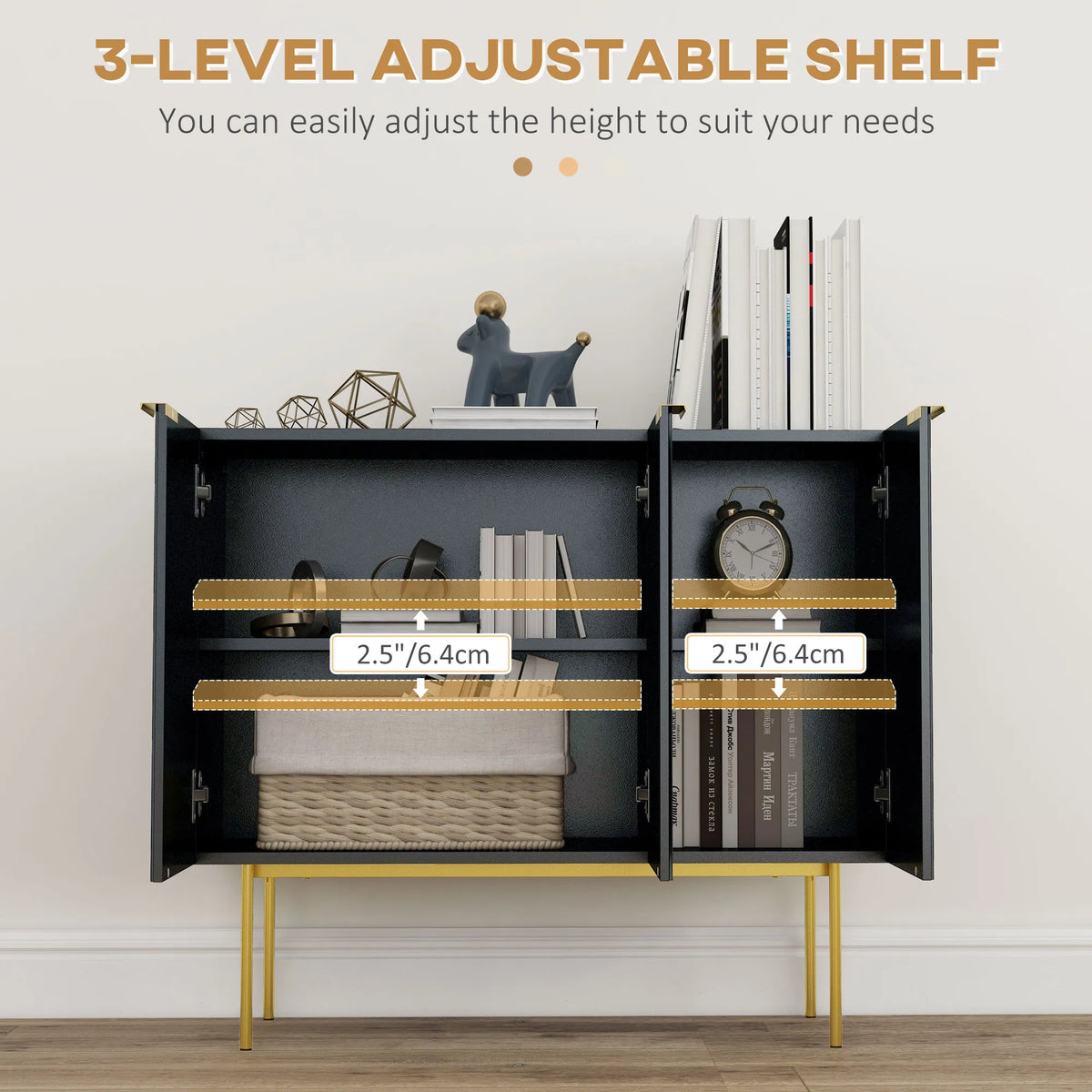 Modern Storage Cabinet Sideboard Buffet Cabinet with Gold Legs for Living Room - Image 3