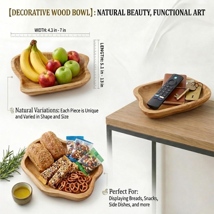 Shallow Wooden Fruit Bowl Hand Carved Root Wood Dish Rustic Fruit Platter For - Image 5