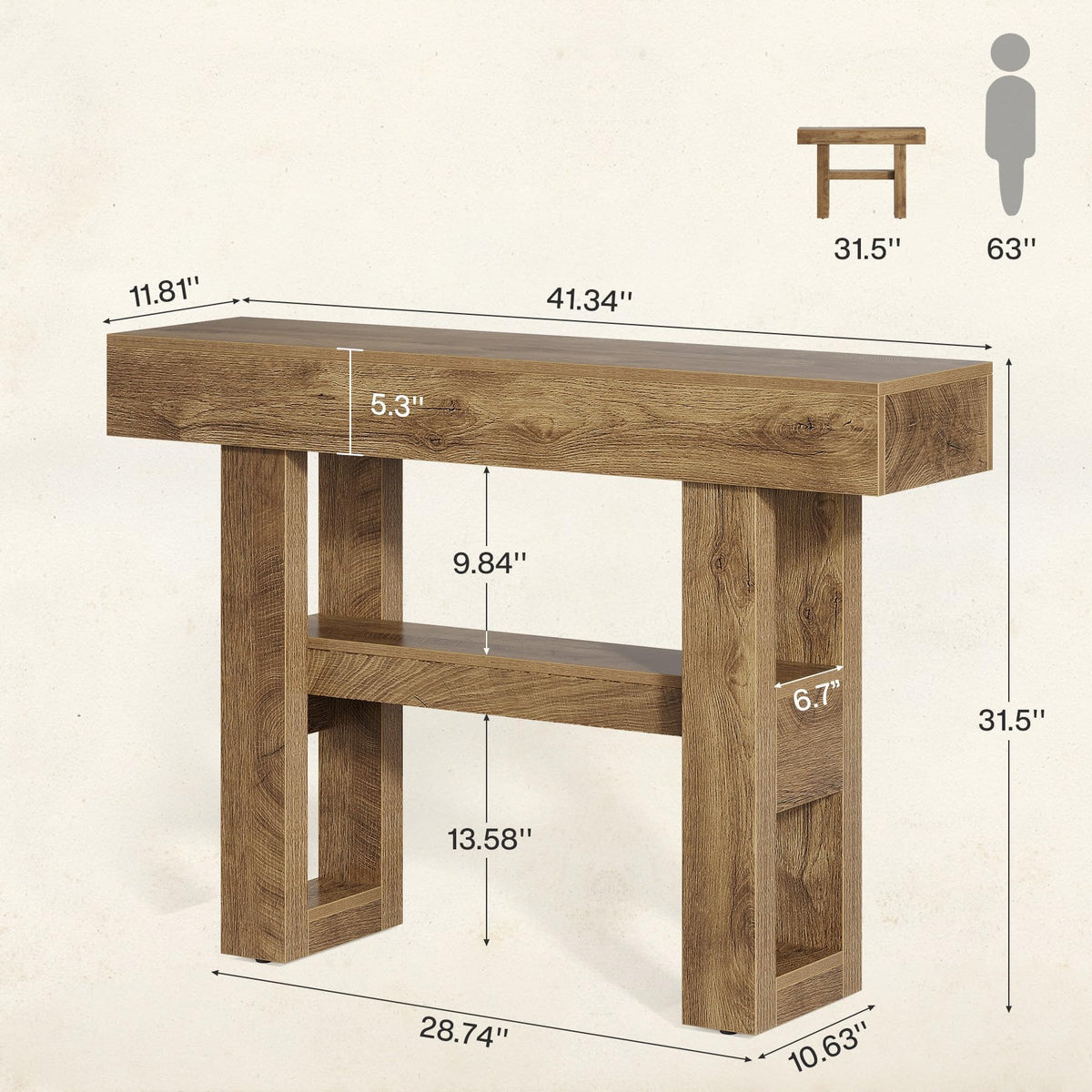 Light Brown Two-Tier Entryway Console Table