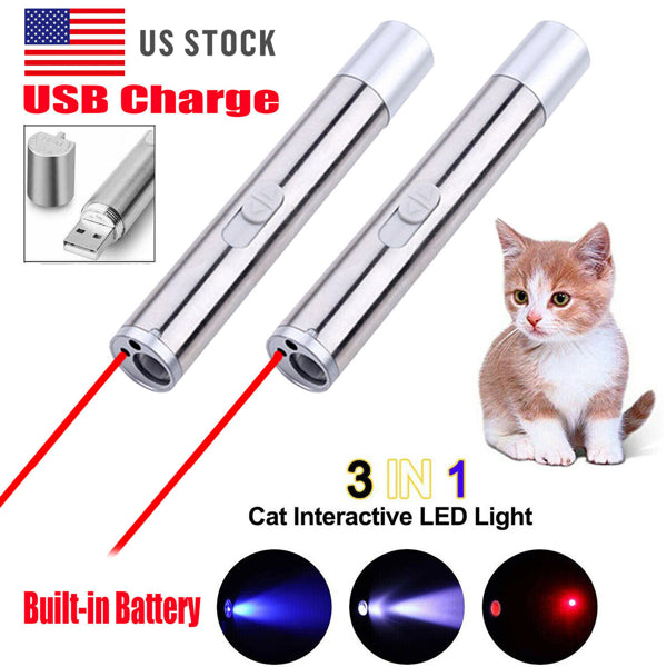 2PCS 3 in1 1mw USB Rechargeable Pet Toy Pen Flashlight Red laser Beam UV Light - Image 5