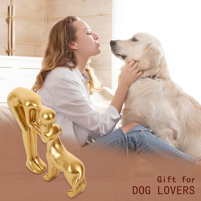 Golden Man And Dog Statue Decorative Pet Figurine Memorial Gift For Home - Image 3