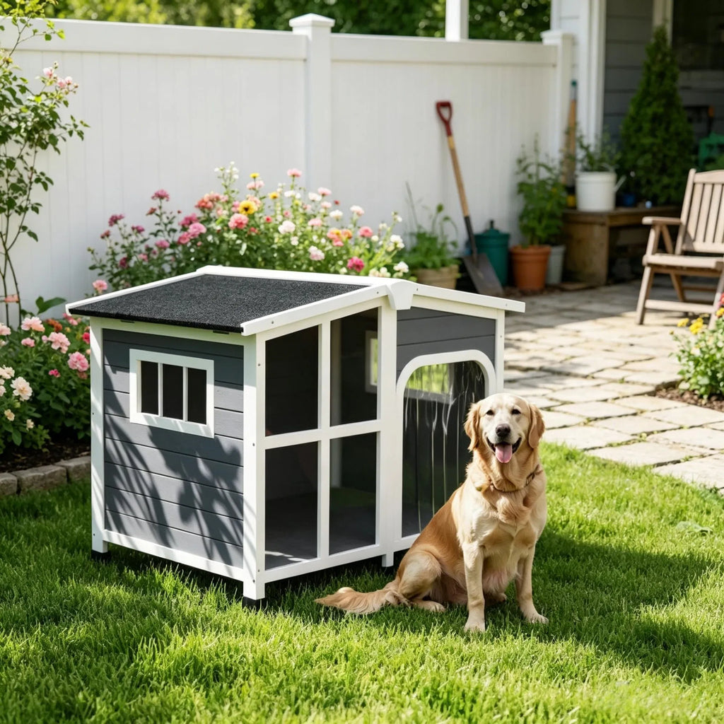 Large Dog House Cabin Style Wooden Pet Shelter with Openable Roof And Giant - Image 3