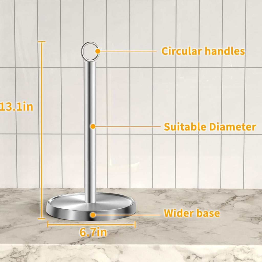 Silver Stainless Steel Paper Towel Holder Countertop With Weighted Non Slip - Image 2