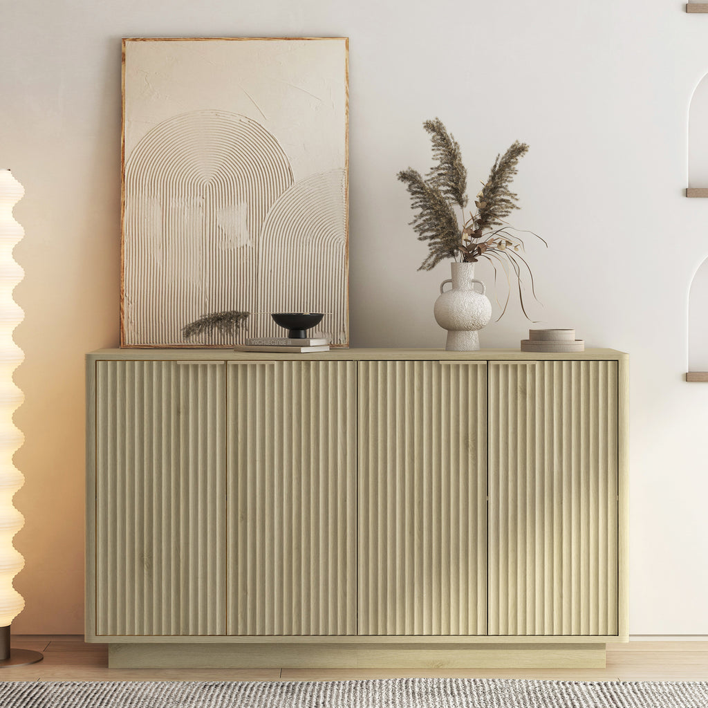 Fluted Wood Sideboard Buffet Cabinet with Adjustable Storage