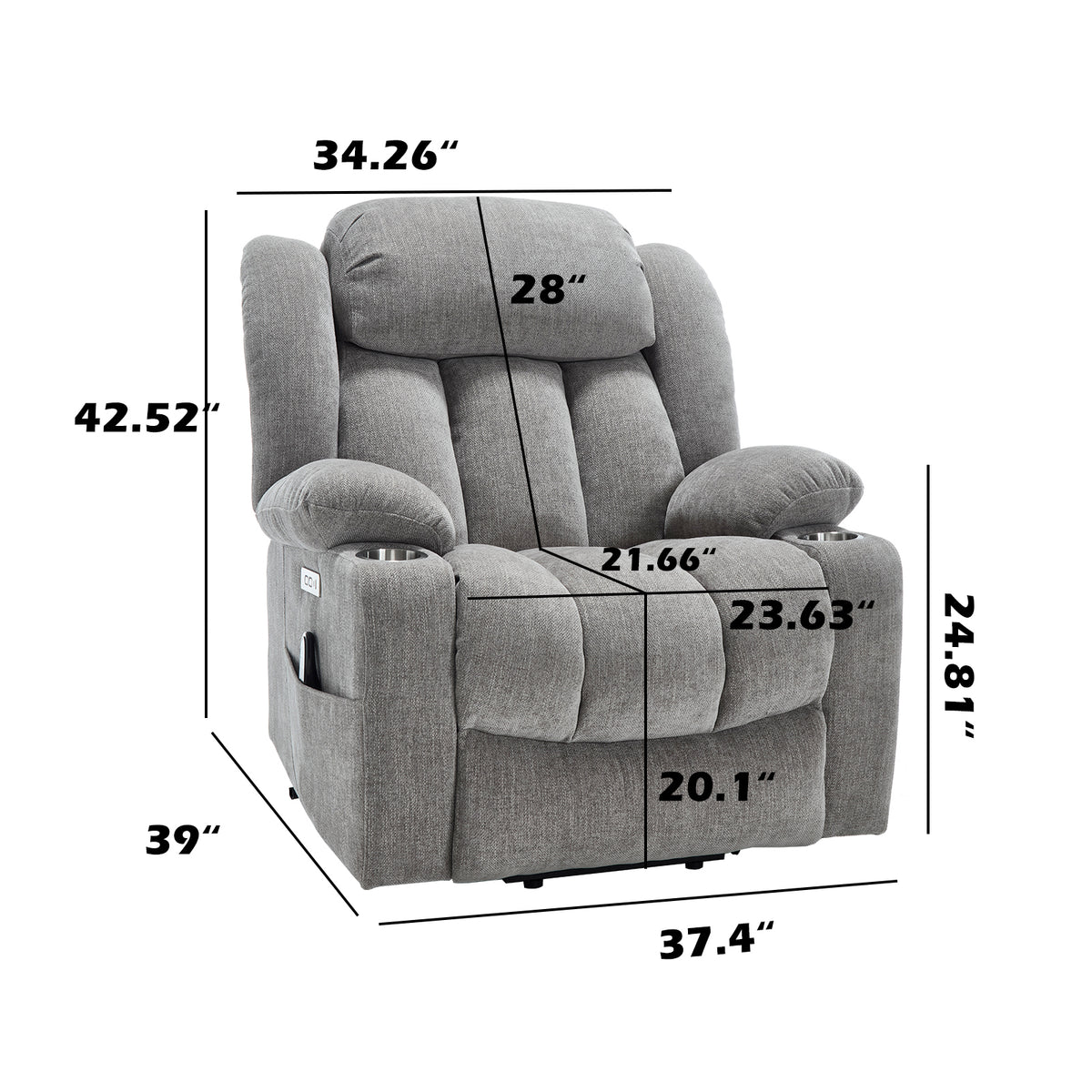 Up to 350 LBS Chenille Power Lift Recliner Chair Heavy Duty Motion Mechanism - Image 3