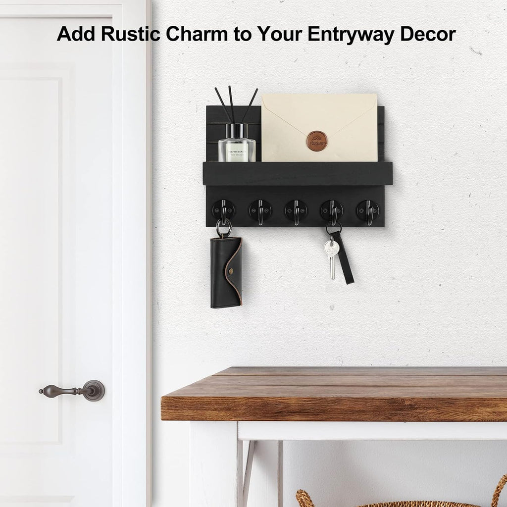 wall-mounted key holder with mail sorter shelf detail