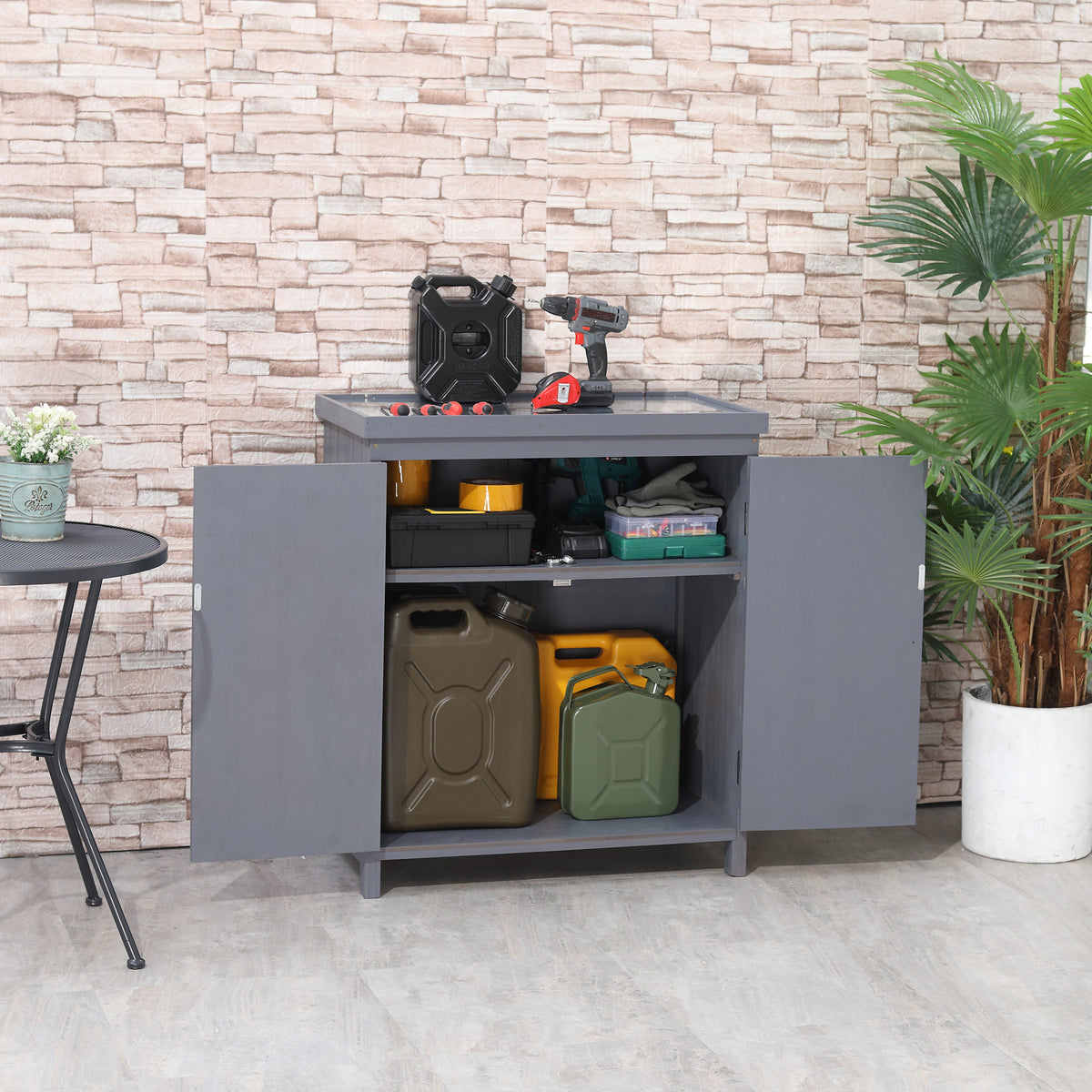 Outdoor Storage Cabinet Outdoor Tool Shed With Galvanized Top And Two Shelves - Image 4