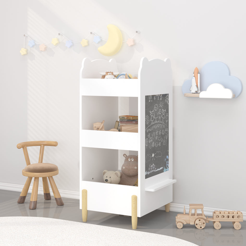 Bear-Shaped Kids Bookshelf with Chalkboard Side