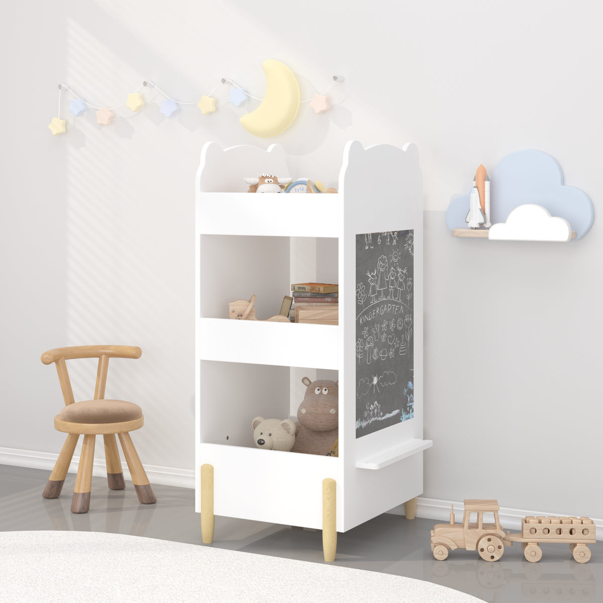 Bear-Shaped Kids Bookshelf with Chalkboard Side