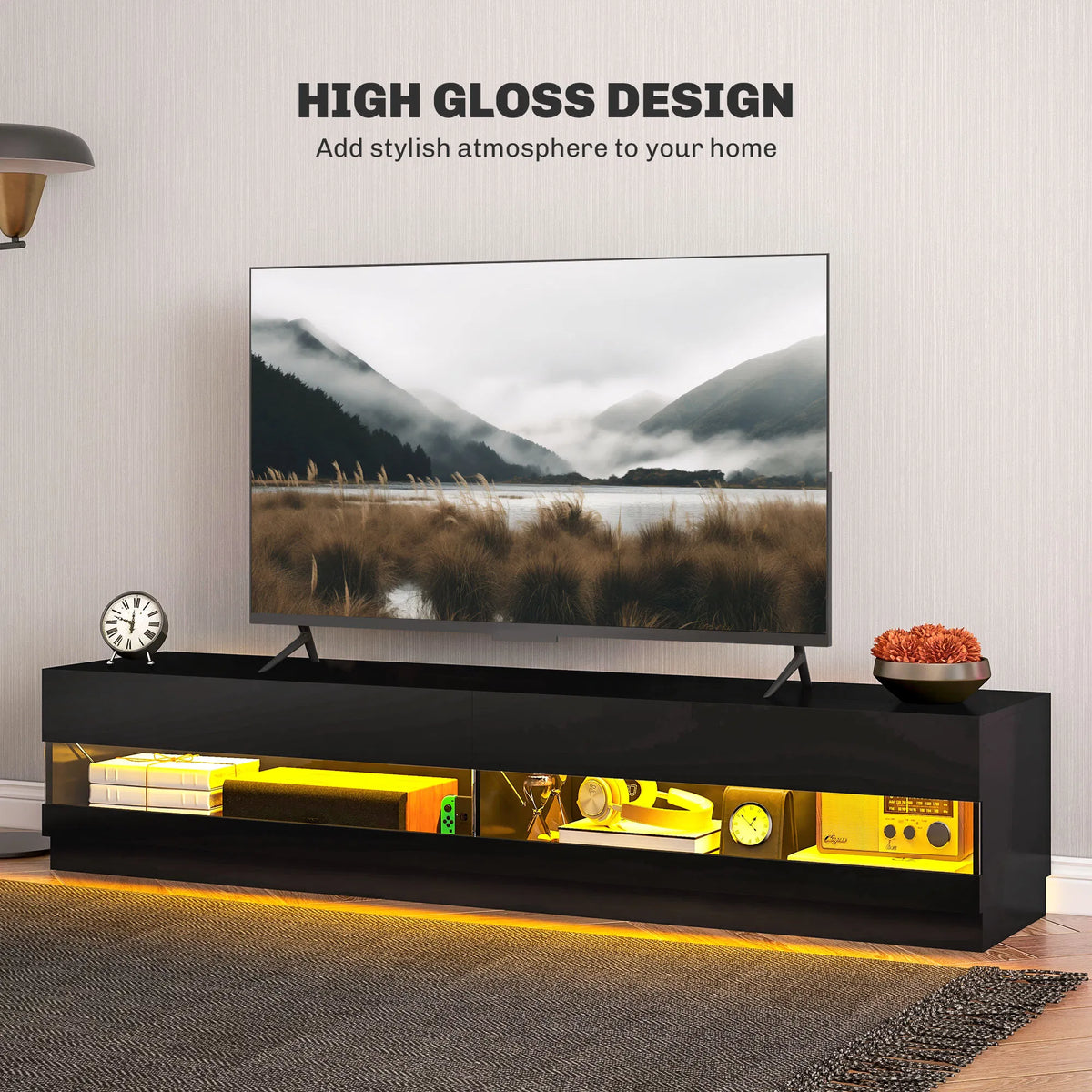 Lighted TV Stand for TVs up to 75" TV Cabinet with Storage for Living Room - Image 3