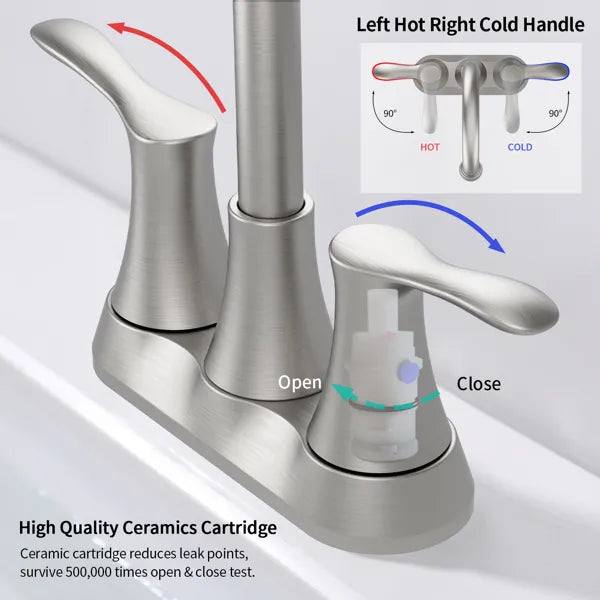 Bathroom Faucet Brushed Nickel 4" 2 Handle centerset basin faucet with Pop up - Image 5