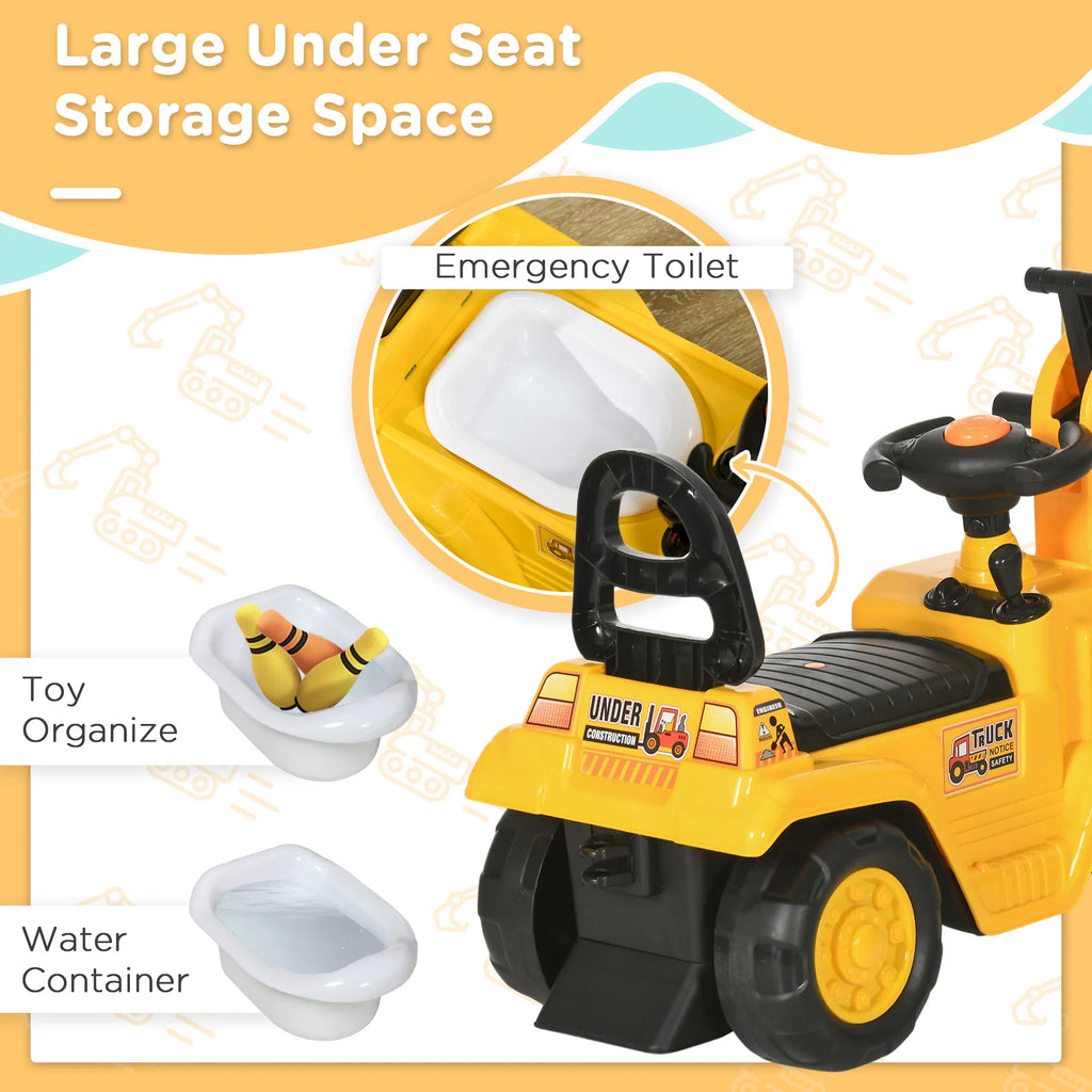 NO POWER 3 in 1 Ride On Toy Excavator Digger Scooter Pulling Cart Pretend Play - Image 3