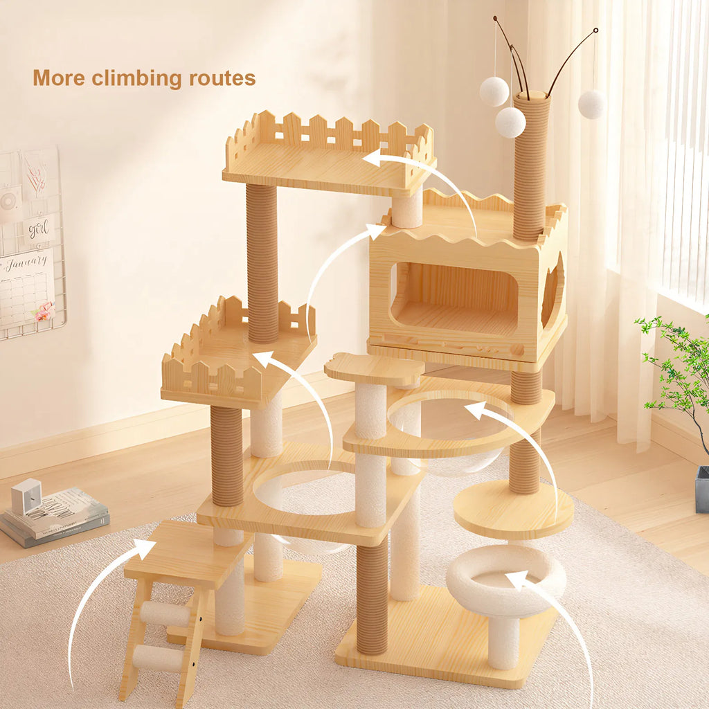 66.9" Modern Cat Tower Wood Cat Tree Tower for Indoor Cats Cat Treewith - Image 3