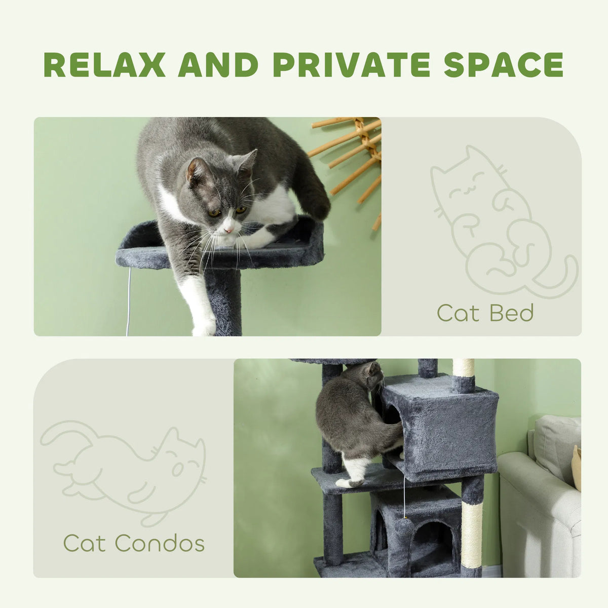 54" Cat Tree Multi Level Cat Tower with Scratching Posts Cat Condos Bed - Image 3