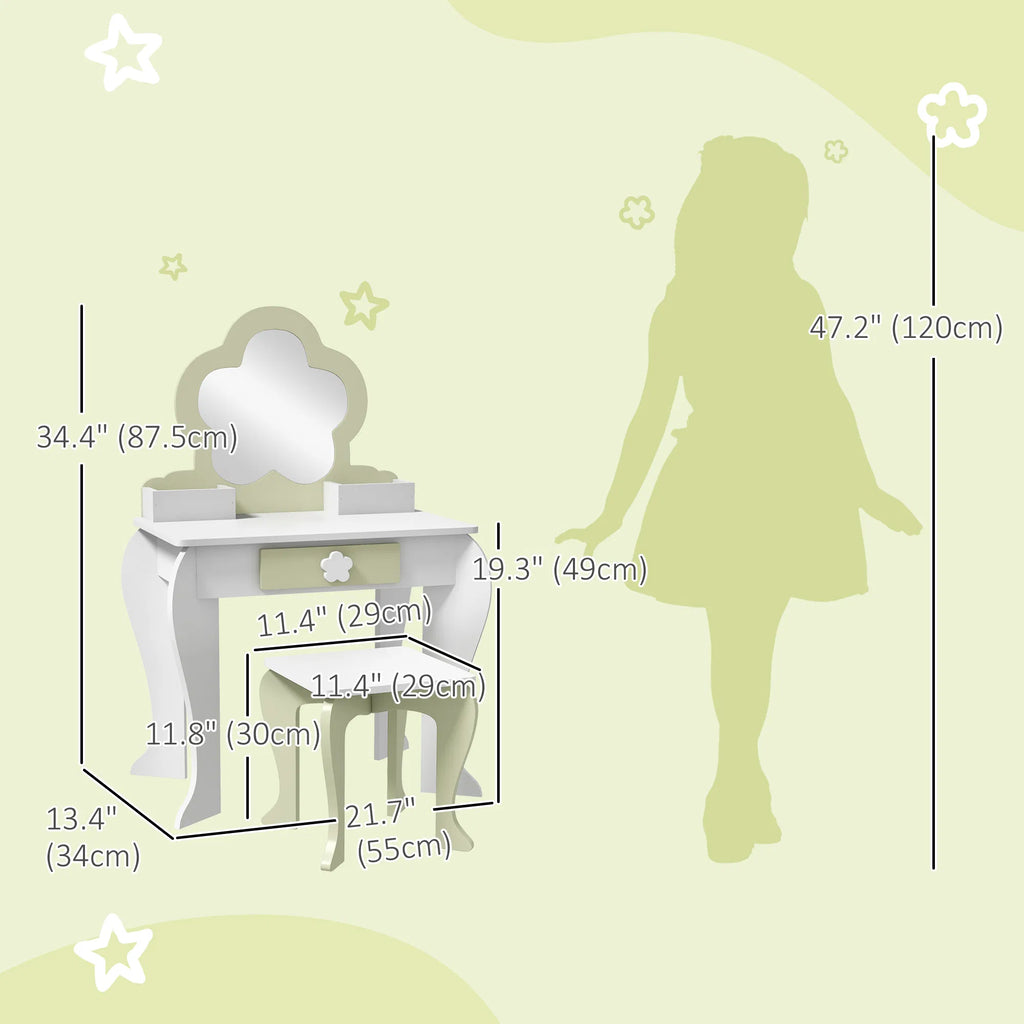 Kids Makeup Vanity Set with Stool Mirror Drawer Storage Boxes White - Image 5