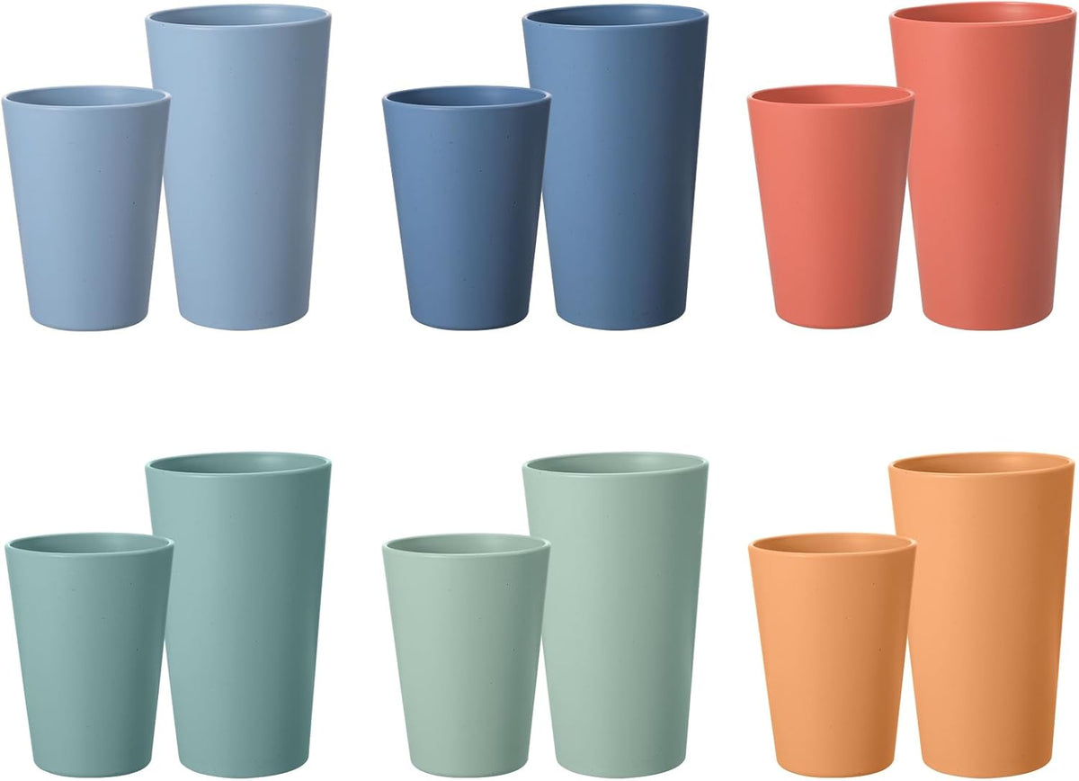 12 Pack Wheat Straw Cups 6 X 20 Oz & 6 X 12 Oz Reusable Unbreakable Plastic - Image 2