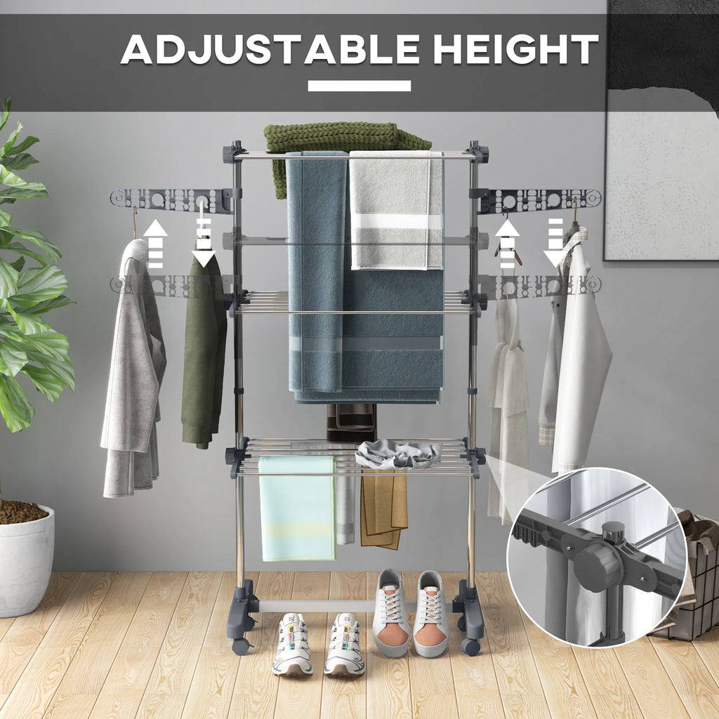 3 Tier Foldable Clothes Drying Rack Stainless Steel Laundry Rack with 2 Side - Image 3