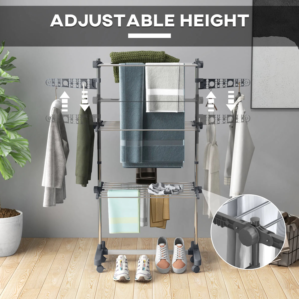 3 Tier Foldable Clothes Drying Rack Stainless Steel Laundry Rack with 2 Side - Image 3