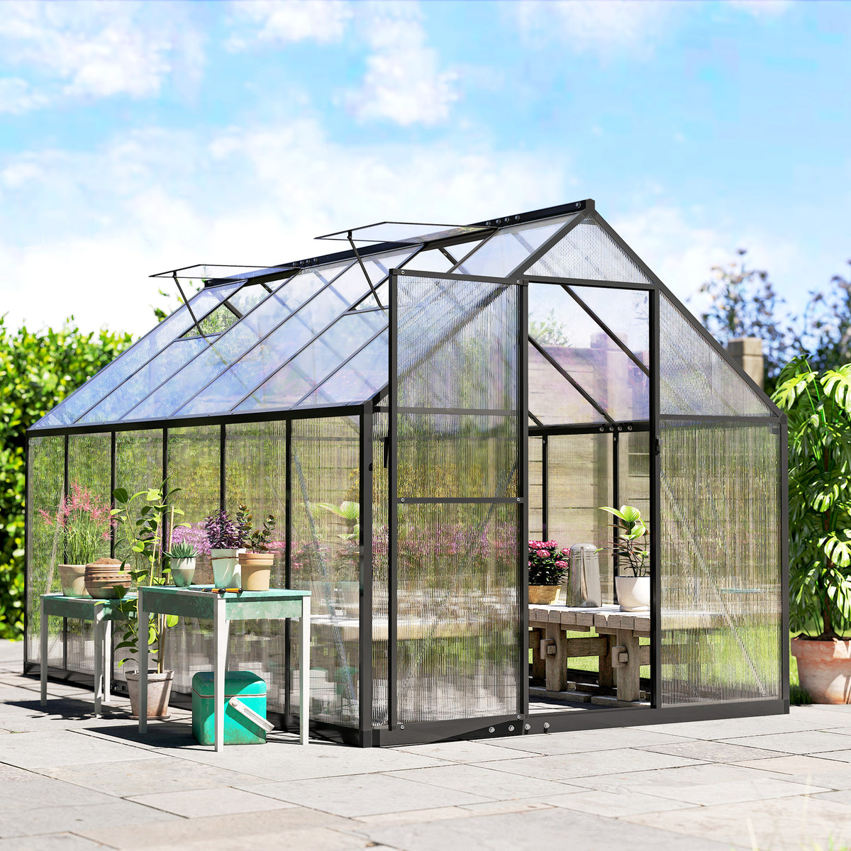 6x10ft walk in polycarbonate greenhouse detail and structure