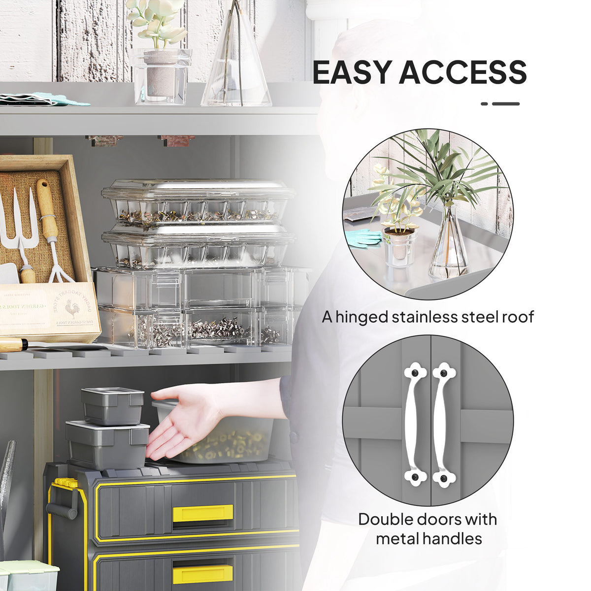 compact wooden garden tool shed packaging and components