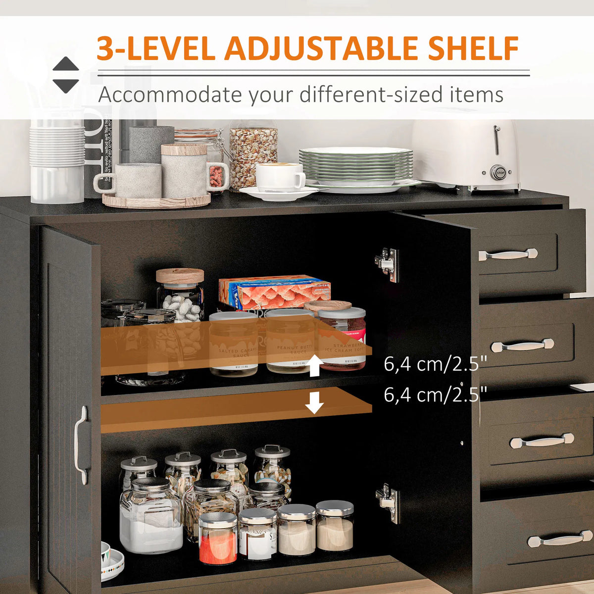 Modern Sideboard Buffet Cabinet with 4 Drawers and 2 Beadboard Doors Kitchen - Image 2