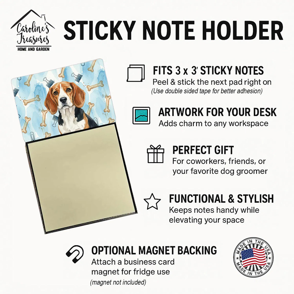 Beagle Coworker Watercolor Sticky Note Holder Refillable Dispenser Desk - Image 5
