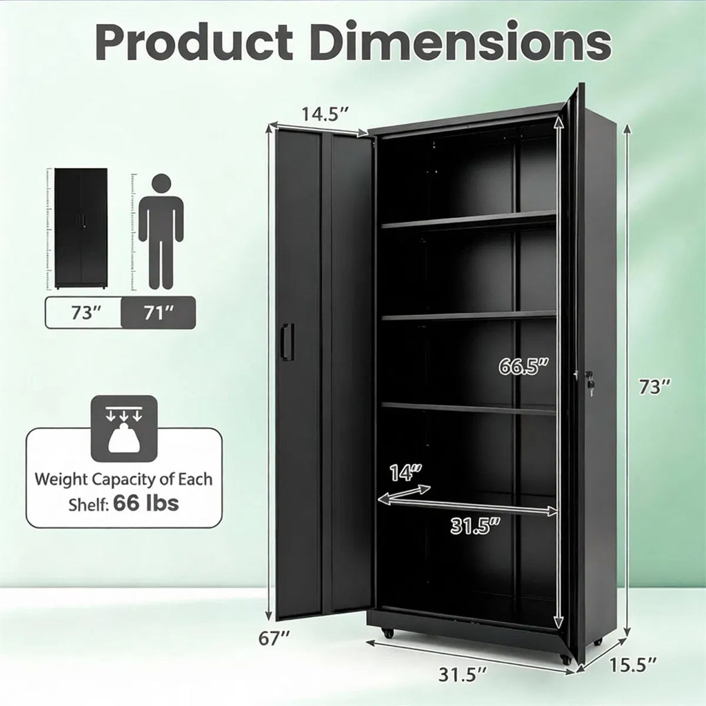 73 Inch Heavy Duty Mobile Steel Storage Locker Cabinet with Lockable Doors - Image 5