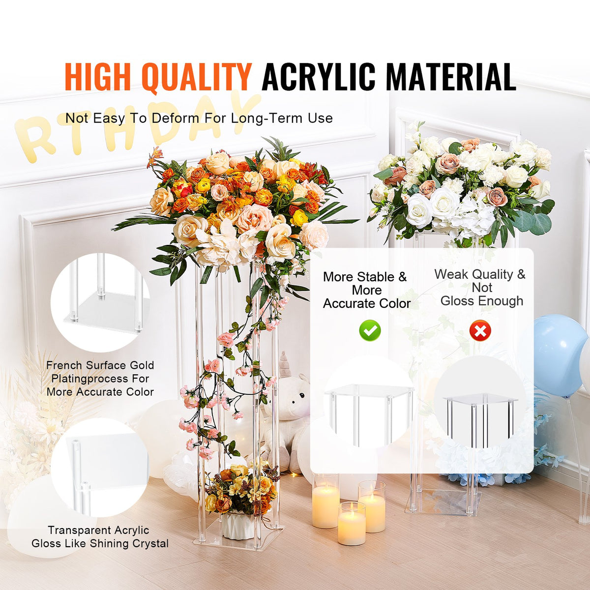 10PCS 23.6inch High Wedding Flower Stand With Acrylic Laminate Acrylic Vase