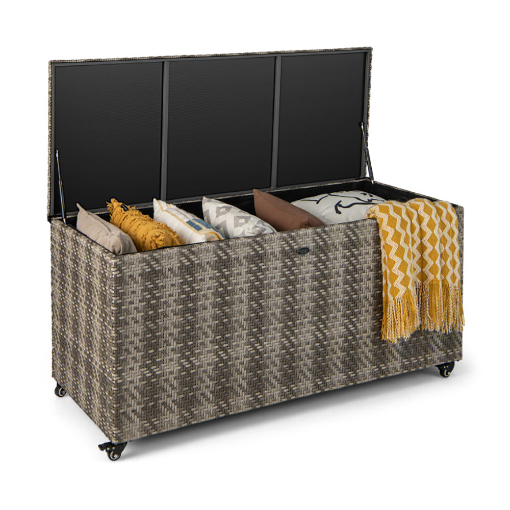 96 Gallon PE Wicker Outdoor Storage Box With 4 Wheels - Image 4