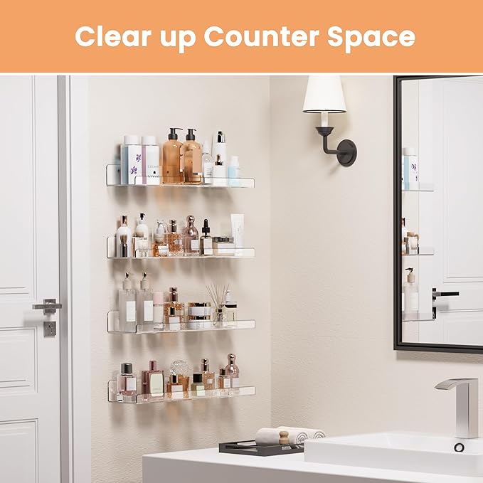 15 Inch Clear Acrylic Wall Shelves Floating Storage And Organizer - Image 5