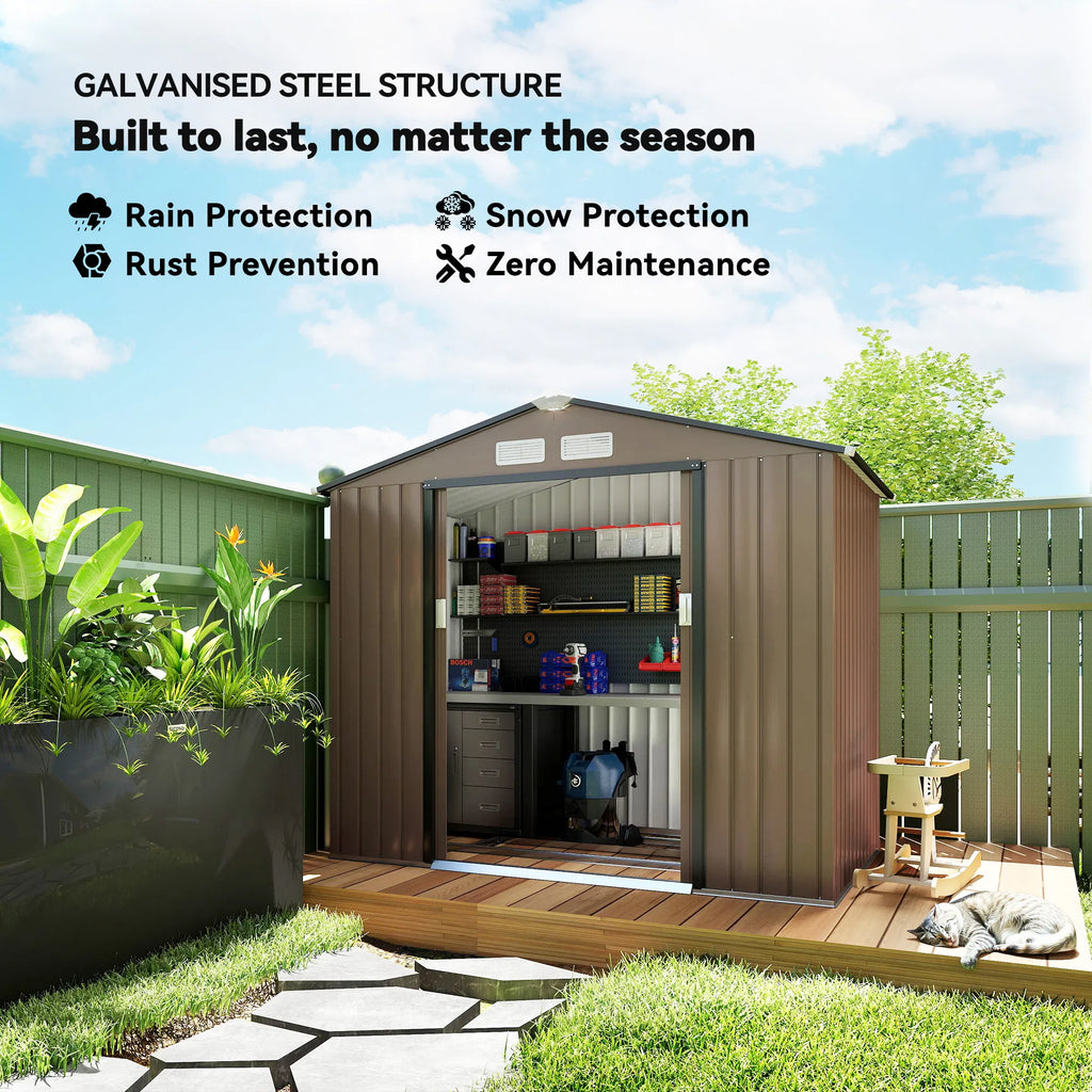 7' x 4' x 6' Garden Storage Shed Outdoor Patio Metal Tool Storage House w/ - Image 3