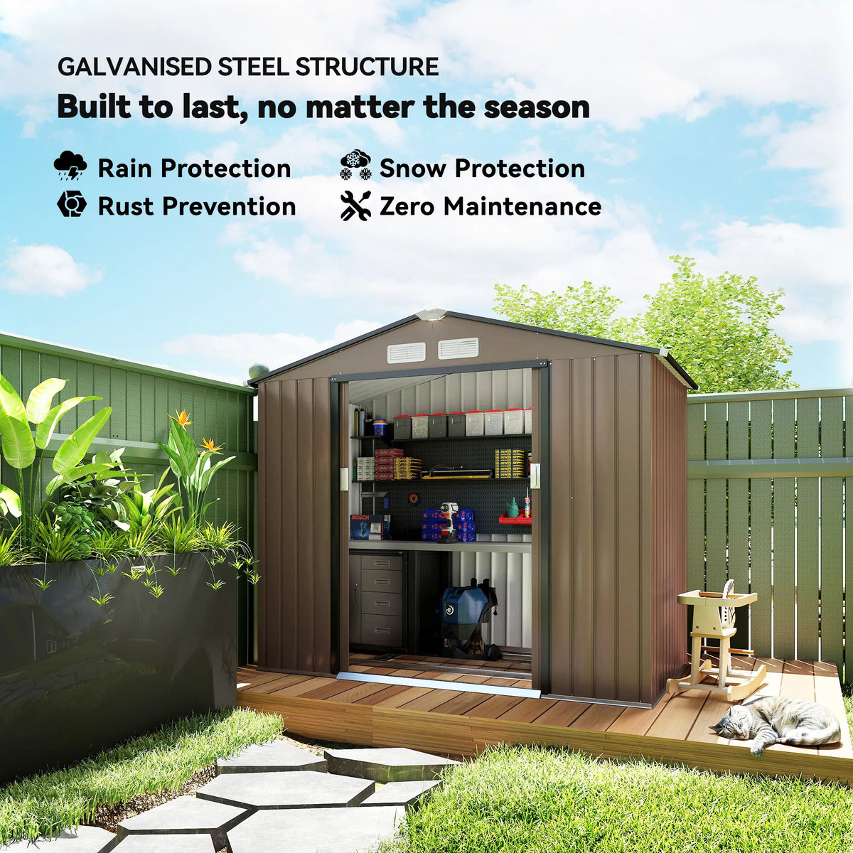 7' x 4' x 6' Garden Storage Shed Outdoor Patio Metal Tool Storage House w/ - Image 3