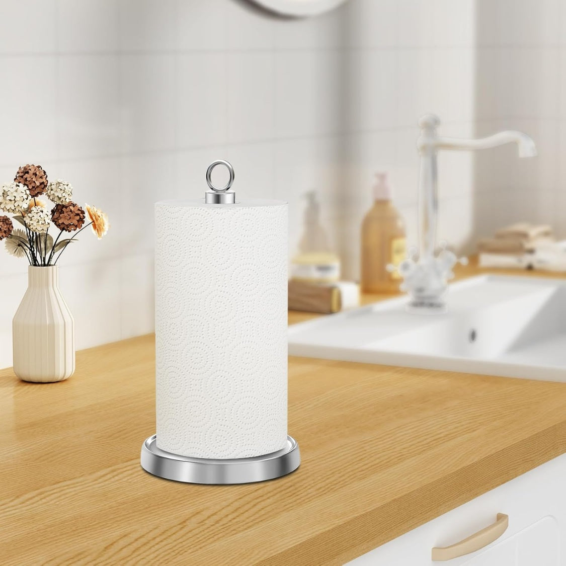 Silver Stainless Steel Paper Towel Holder Countertop With Weighted Non Slip - Image 4