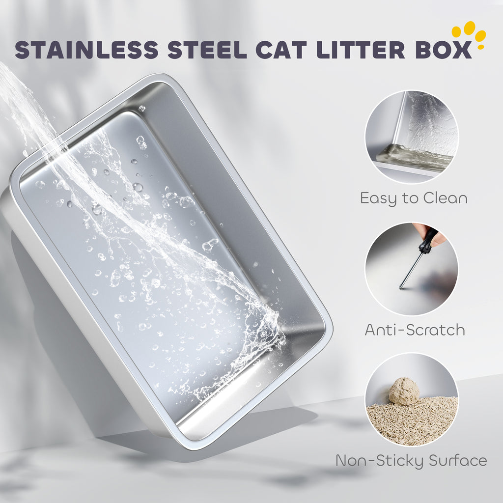 Cat Stainless Steel Litter Box For Big Cats With Flip Cover