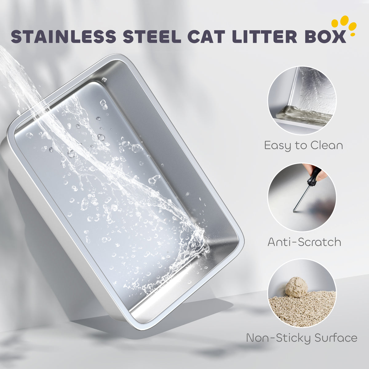 Cat Stainless Steel Litter Box For Big Cats With Flip Cover
