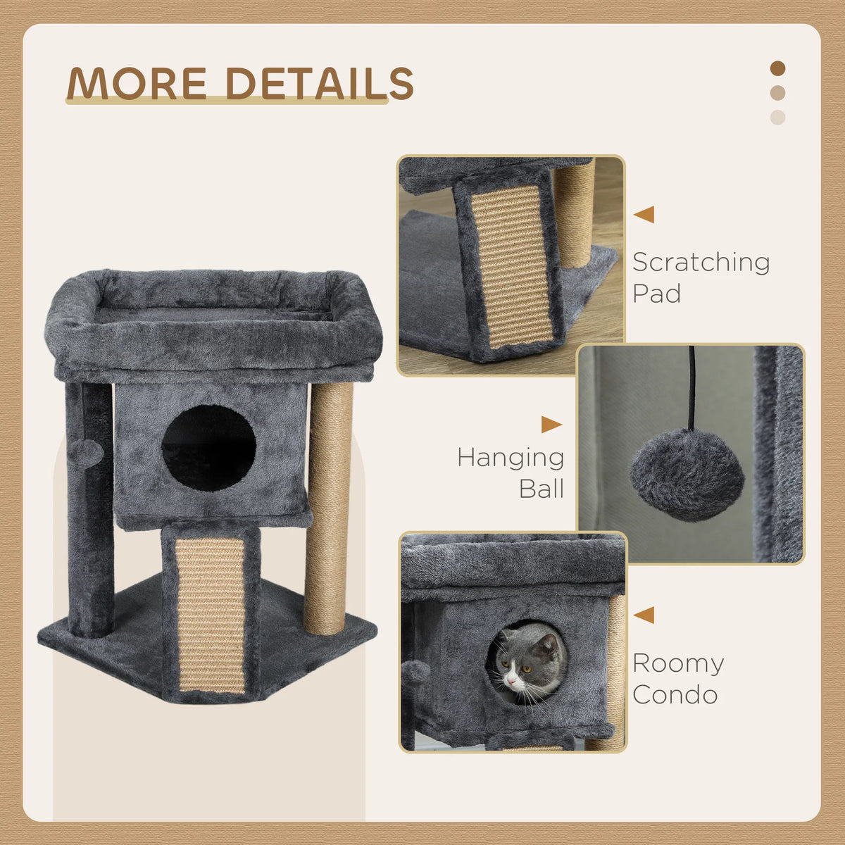 Cat Tree Small Cat Tower with Perch Scratching Post Cat Condo Toy Ball for - Image 3