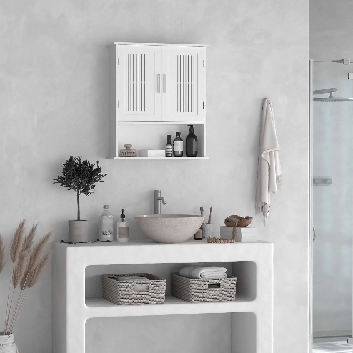 Modern Wall Mount Bathroom Cabinet Storage Organizer with 2 Door Cabinet and - Image 3