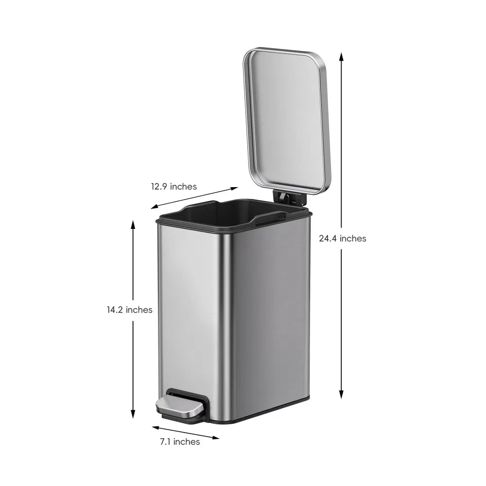 Bedroom / Office Trash Can 2.6 Gallon Small Stainless Steel Step Garbage