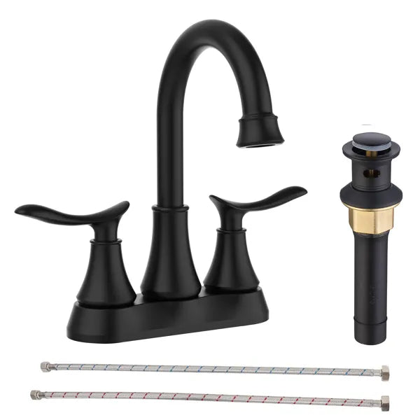 Bathroom Faucet Matt Black with Pop up Drain & Supply Hoses 2 Handle 360 Degree - Image 2