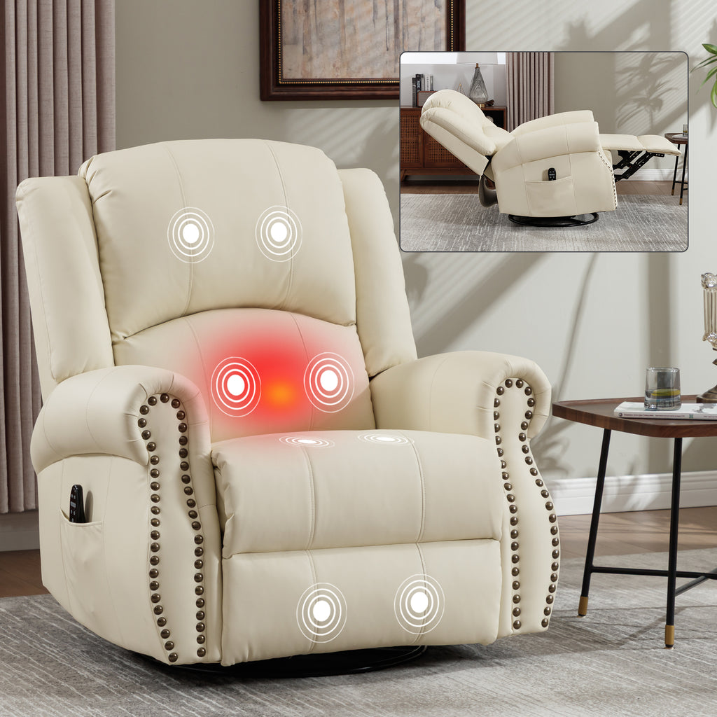 Heat Massage Manual Recliner Chair with Rocker and Swivel in Fabric for Living - Image 5