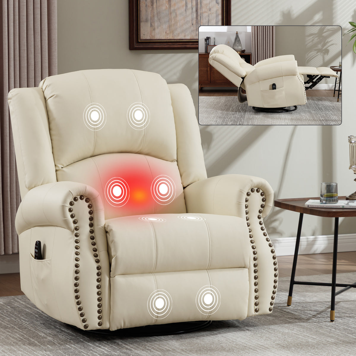Heat Massage Manual Recliner Chair with Rocker and Swivel in Fabric for Living - Image 5