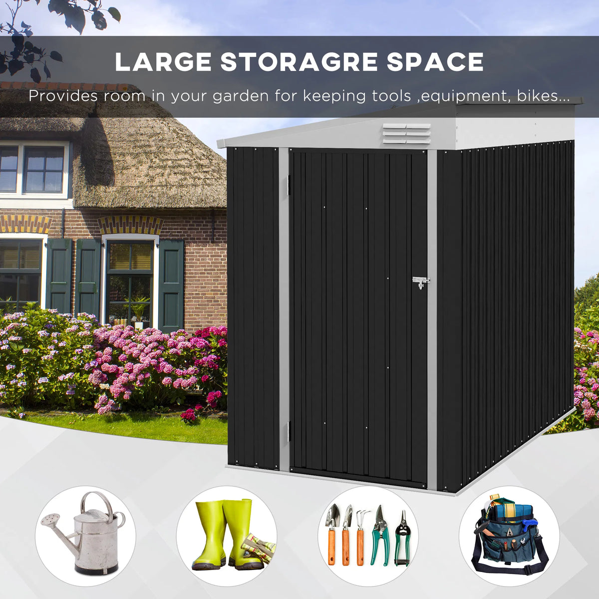 4' x 6' Outdoor Storage Shed Lean to Shed Outdoor Metal Tool Shed with Lockable - Image 3