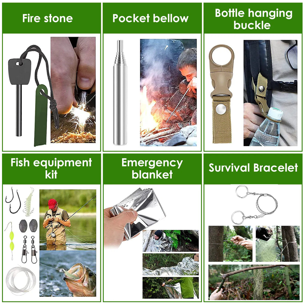47Pcs Emergency Survival Kit Survival EDC Gear Equipment Tool First Aid - Image 4