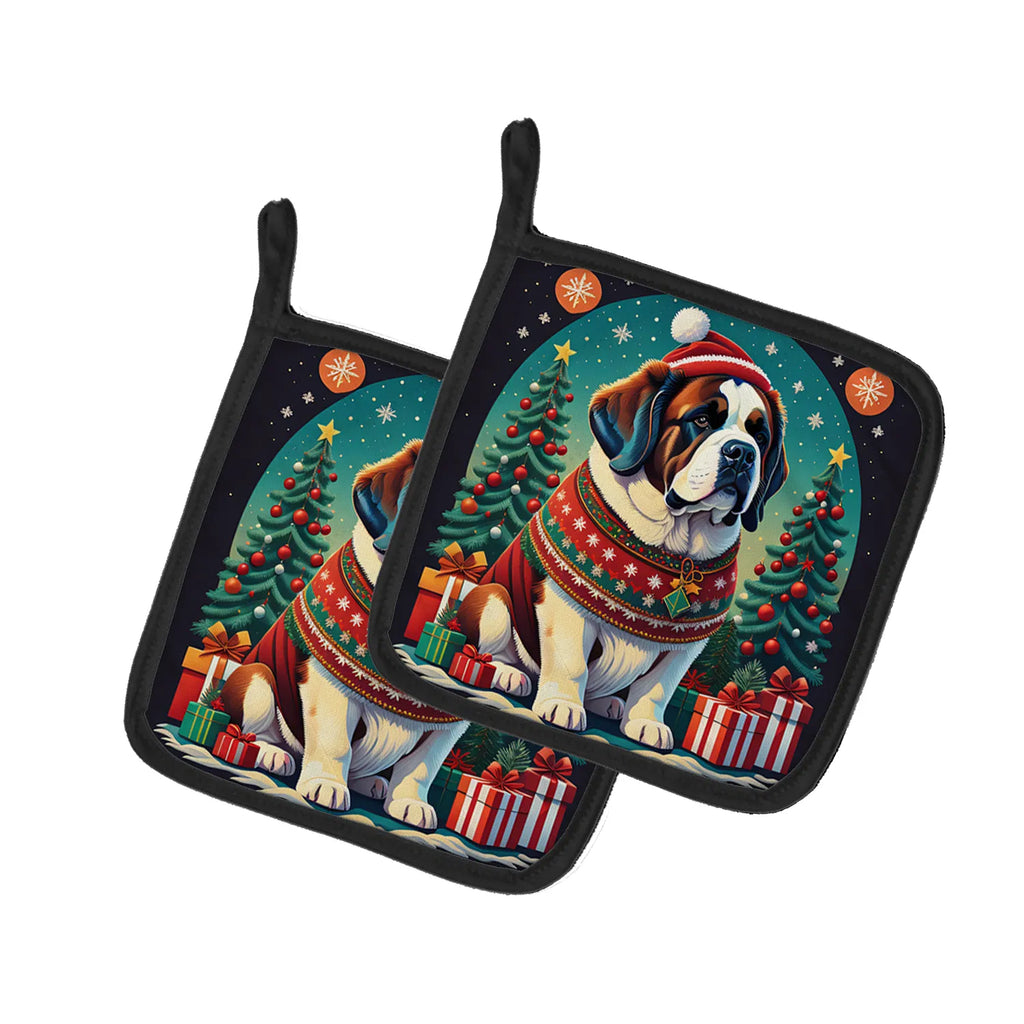 Saint Bernard Christmas Pair of Pot Holders Kitchen Heat Resistant Pot Holders - Image 3