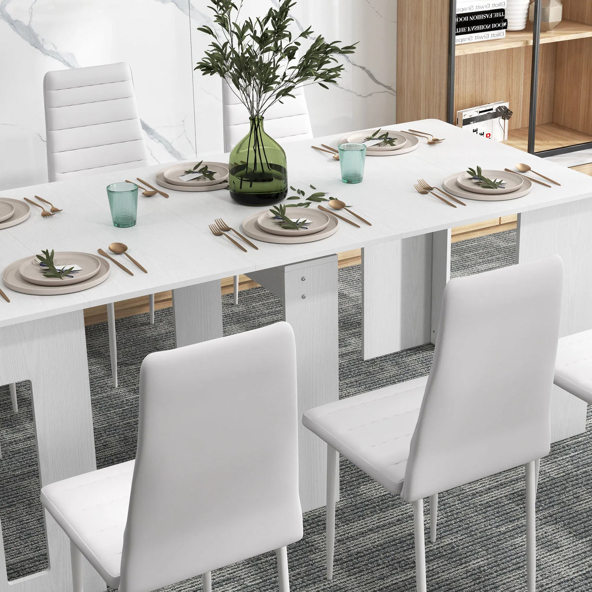 High Back Dining Chairs Modern Upholstered PU Leather Accent Chairs with Metal - Image 2
