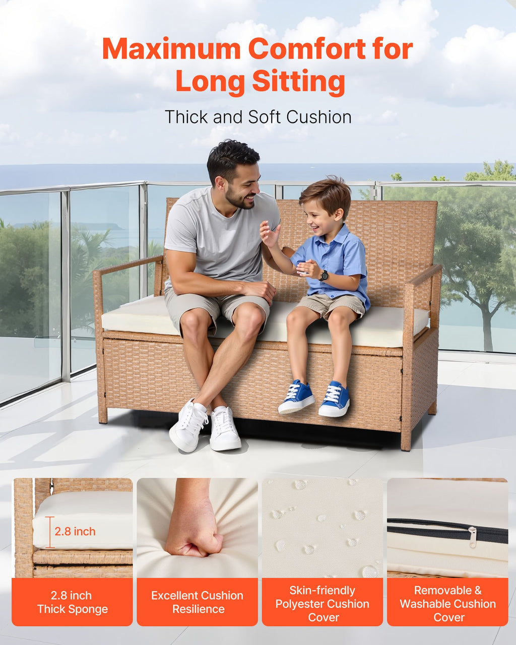 outdoor storage bench pe rattan packaging and components