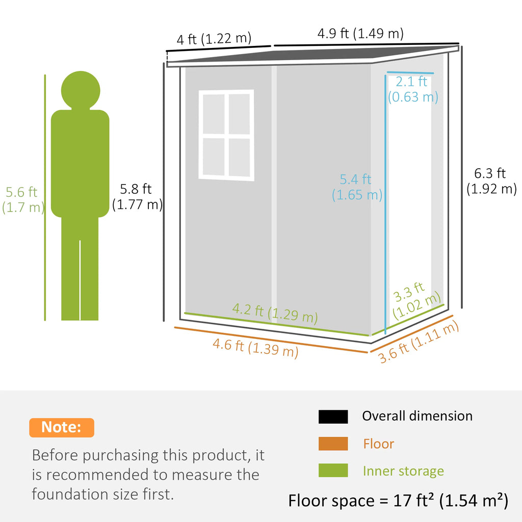 4'x5' Garden Tool Storage Shed Lean to Shed with Window Vent and Plastic Roof Grey - Image 4