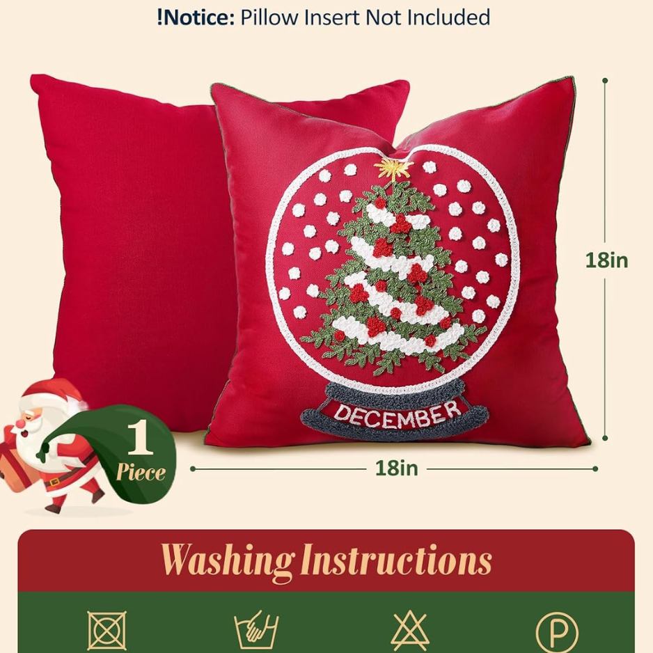 Christmas Embroidered Pillow Cover 18x18 Inch Red Globe