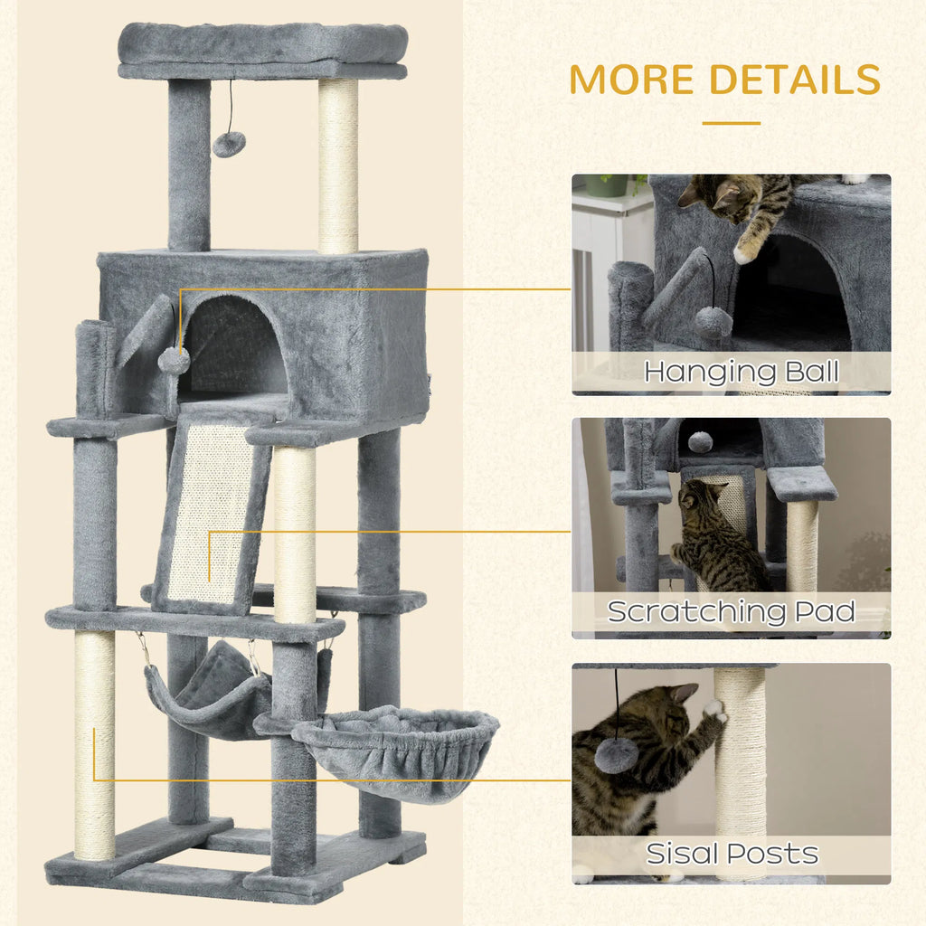 55" Cat Tree for Indoor Cats Cat Tower Kitty Activity Center with Cat Bed